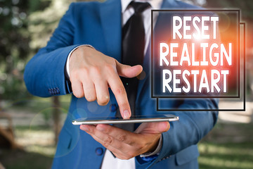 Conceptual hand writing showing Reset Realign Restart. Concept meaning Life audit will help you put...