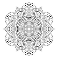 Mandala isolated on the white background. Template for coloring book page. Oriental mystical pattern