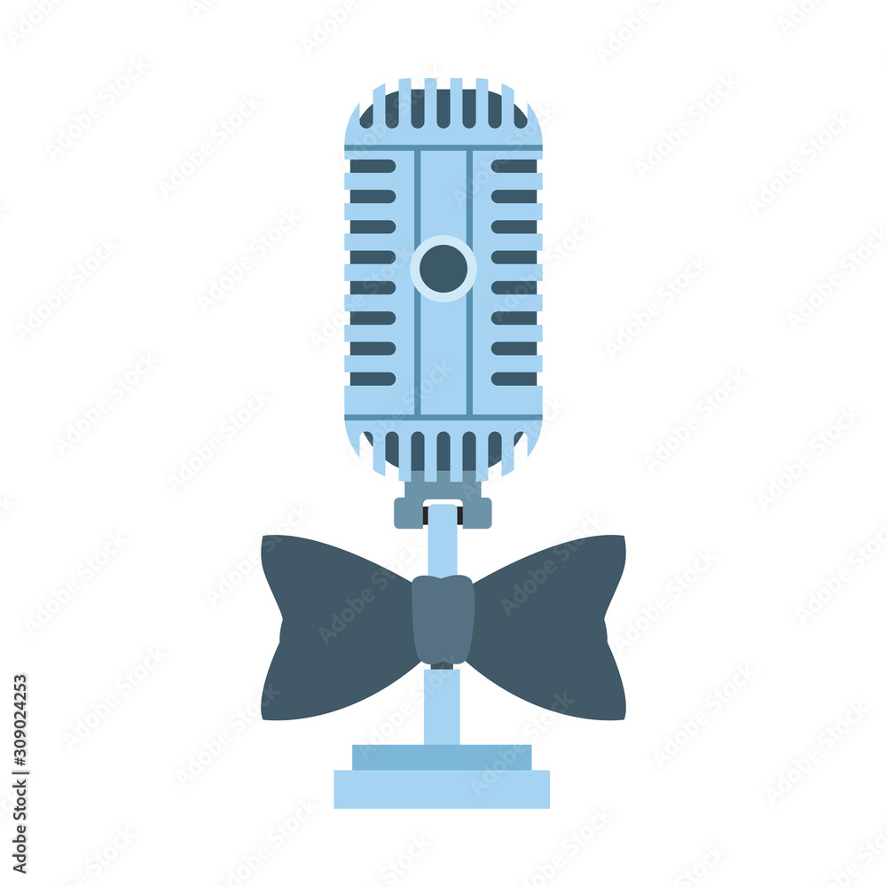 Poster microphone with bow tie icon, flat design