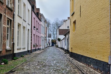Street view with medieval houses in Old Town of Lier, Belgium