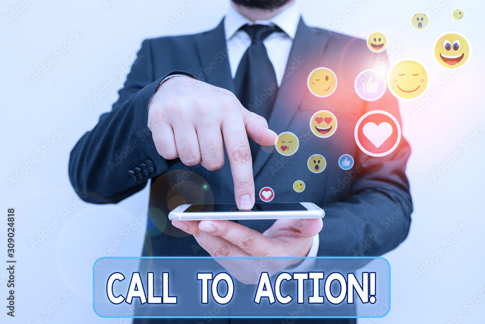 Poster conceptual hand writing showing call to action. concept meaning exhortation do something in order ac
