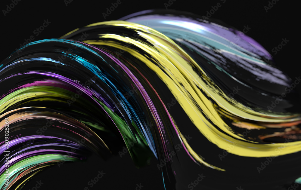 Poster colorful dynamic abstract twisted shape. 3d render vawe, spiral. computer generated geometric illust