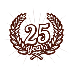 25 years anniversary celebration with laurel wreath. 25th logo. Vector and illustration.