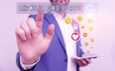 Text sign showing Eating Well Is A Form Of Self Respect. Business photo text a quote of promoting...