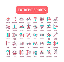 Extreme sport color line icons set. Activities perceived as involving a high degree of risk. Pictogram for web page, mobile app, promo. UI UX GUI design element. Editable stroke