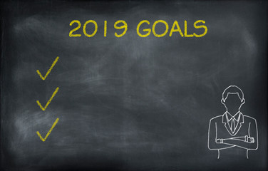Fototapeta na wymiar 2019 Goals list on blackboard
