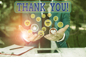 Word writing text Thank You. Business photo showcasing polite expression used when acknowledging...