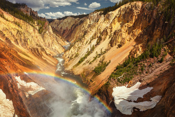 Grand Canyon of Yellowstone, the river flows through the cliffs of yellow and orange sandstone, in Yellowstone National Park, Wyoming