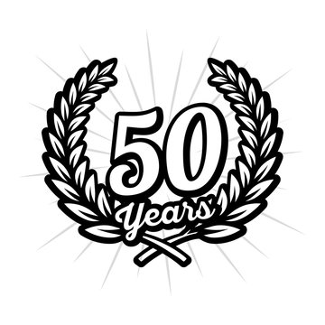 50 years anniversary celebration with laurel wreath. 50th logo. Vector and illustration.