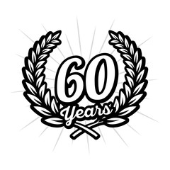 60 years anniversary celebration with laurel wreath. 60th logo. Vector and illustration.