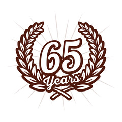 Obraz premium 65 years anniversary celebration with laurel wreath. 65th logo. Vector and illustration.