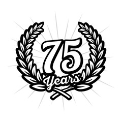 75 years anniversary celebration with laurel wreath. 75th logo. Vector and illustration.