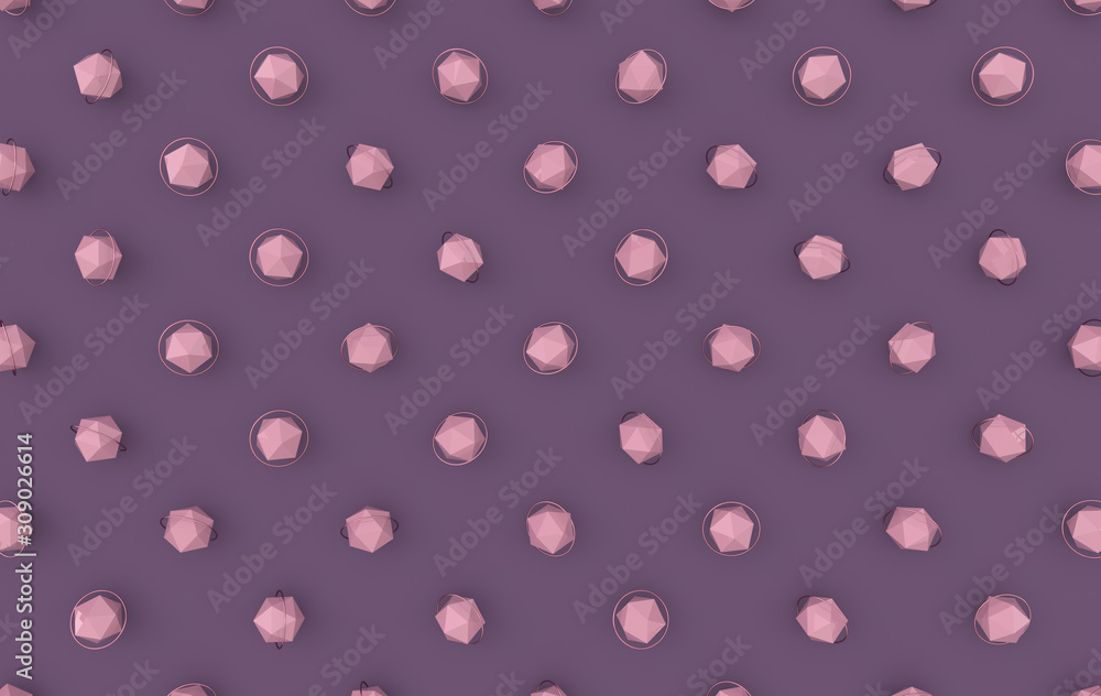 Poster abstract geometric shapes. computer generated minimalistic background with pastel colored icosahedro