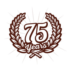 75 years anniversary celebration with laurel wreath. 75th logo. Vector and illustration.