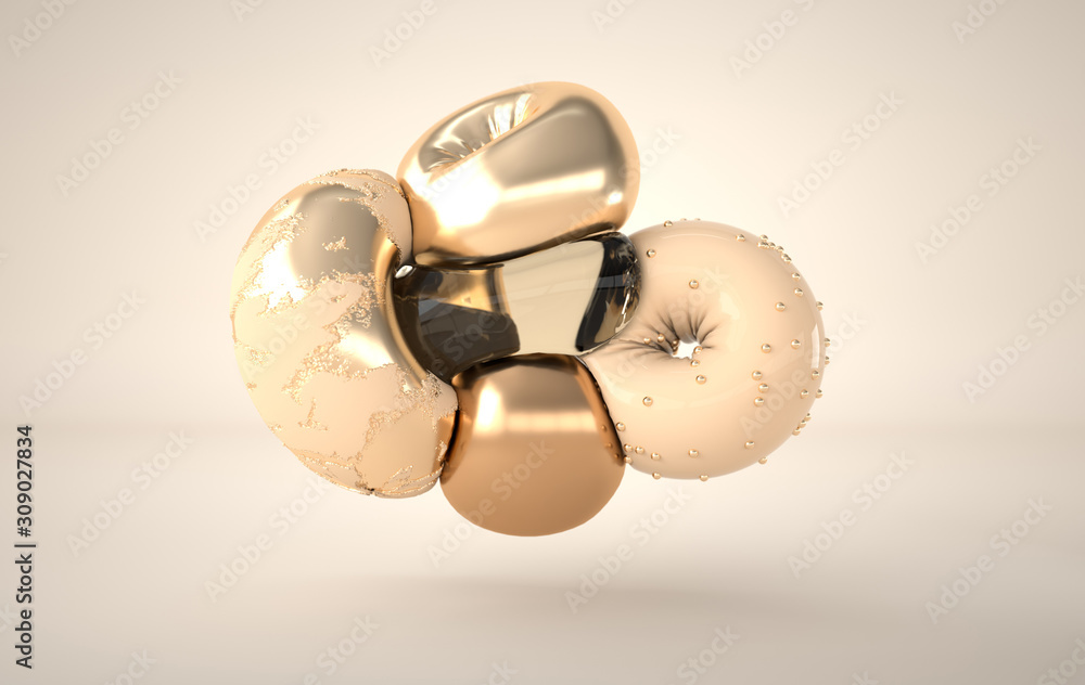 Aufkleber colorfull dynamic abstract soft geometric shapes. 3d render spheres and torus. different textures. c