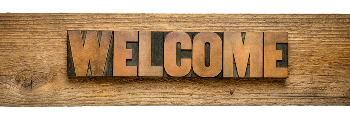 welcome sign in wood type