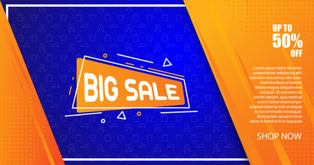 Big sale banner, discount up to 50% off. Sales banner for digital and print.