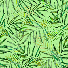 Naklejka na ściany i meble Seamless pattern with bamboo leaves. Foliage nature, watercolor hand-drawn illustration. Retro style, vintage, sketch. China, Japan.