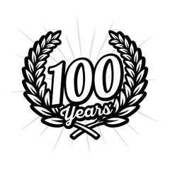 100 years anniversary celebration with laurel wreath. 100th logo. Vector and illustration.