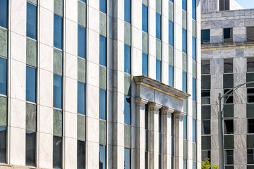 Atlanta, Georgia tower skyscraper building in downtown abstract exterior facade closeup with windows on walls sunny day