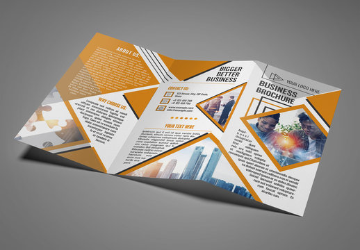 Business Trifold Brochure Layout with Orange Accents