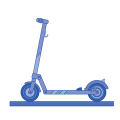Modern electric kick scooter drawn in a flat style painted in gradations of blue