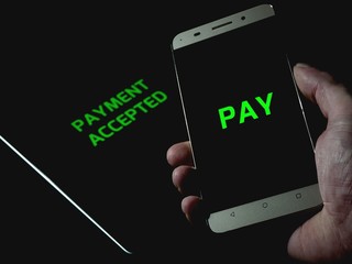 Contactless payment between smartphone and tablet pay cashless - payment accepted