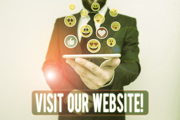 Writing note showing Visit Our Website. Business concept for visitor who arrives at web site and...
