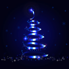 Christmas tree in lights on a blue background