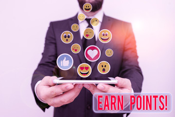 Word writing text Earn Points. Business photo showcasing collecting scores in order qualify to win...