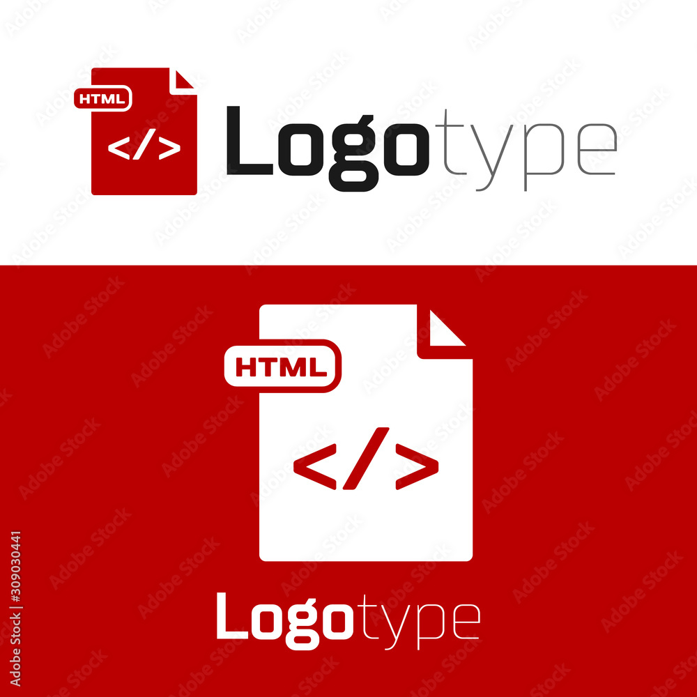 Poster red html file document. download html button icon isolated on white background. html file symbol. ma