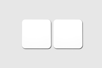 Blank white Beer Coasters Mock up, top view, lying on white background.3D rendering