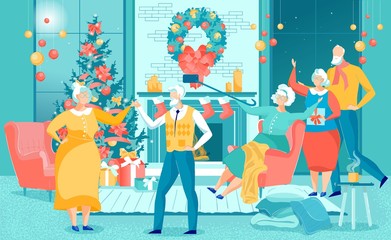 Senior People Celebrating Winter Holidays Together