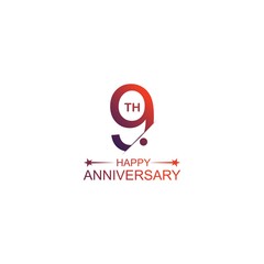 9th anniversary vector template. Design for celebration, greeting cards or print.