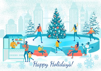Ice Rink Happy Time. Winter Holidays Greeting Card