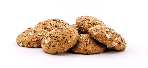 Oatmeal cookies with seeds on white isolated background_