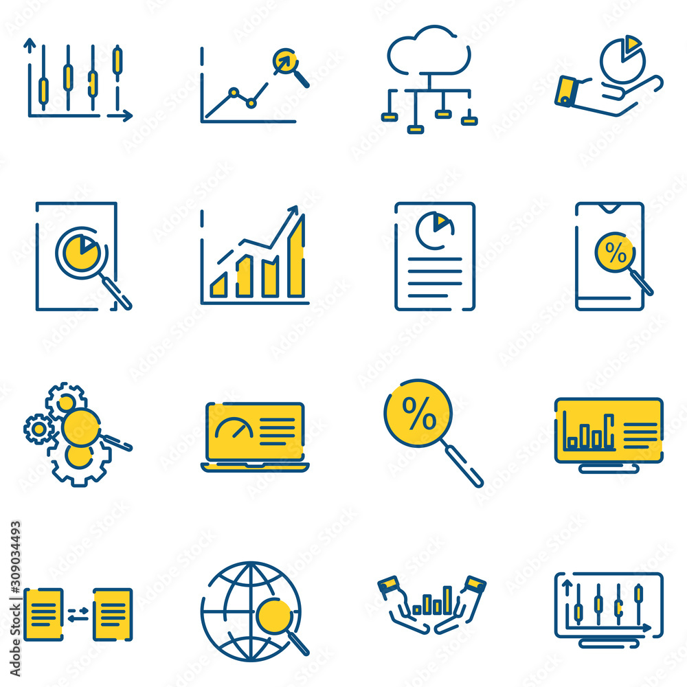 Poster data analysis set icon template color editable. data analysis pack symbol vector sign isolated on wh