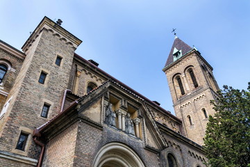 Church of Saint Gabriel, Benedictines order Beuronese Congregation monastery in Prague, Czech Republic, sunny day - obrazy, fototapety, plakaty
