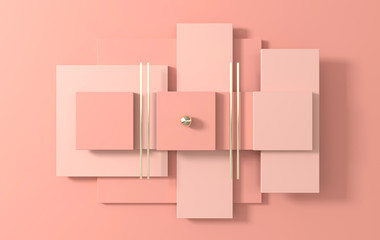 Simple geometric shapes, flat lay scene 3d render abstract business background. Pastel colors
