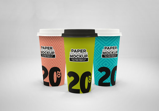 3 Paper Cup and Lid Mockups