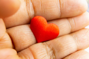 Closeup of red heart in the palm of female hand