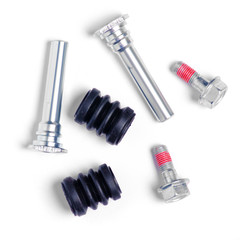 Car brake caliper parts for repair on white background isolation, top view