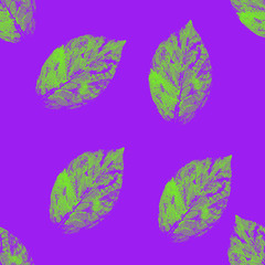 Fototapeta na wymiar Green and purple Abstract leaves silhouette seamless pattern. Hand drawn leaf silhouettes with scribble textures. Natural elements in monochrome colors. grunge design for paper, fabric