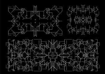 Vector set of art deco frames, adges, abstract geometric design templates for luxury products. Linear ornament compositions, vintage. Use for packaging, branding