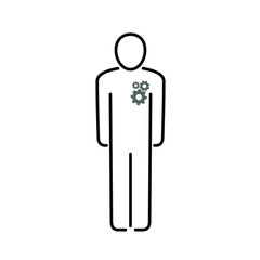 icon of a man with a mechanism in the heart area, outline of a man on a white background, vector image.