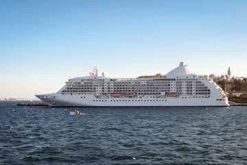 Fototapeta na wymiar A passenger cruise ship on a dock in the port of Istanbul, Turkey.