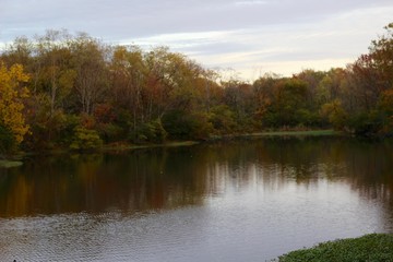 A autumn evening at the lake in the countryside.