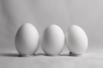 three white eggs arranged in a row