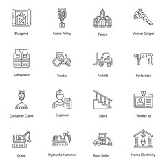 Constructional Vehicles Line Icons Pack 
