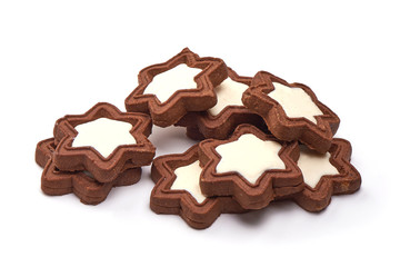 Chocolate Cookies with vanilla, isolated on white background